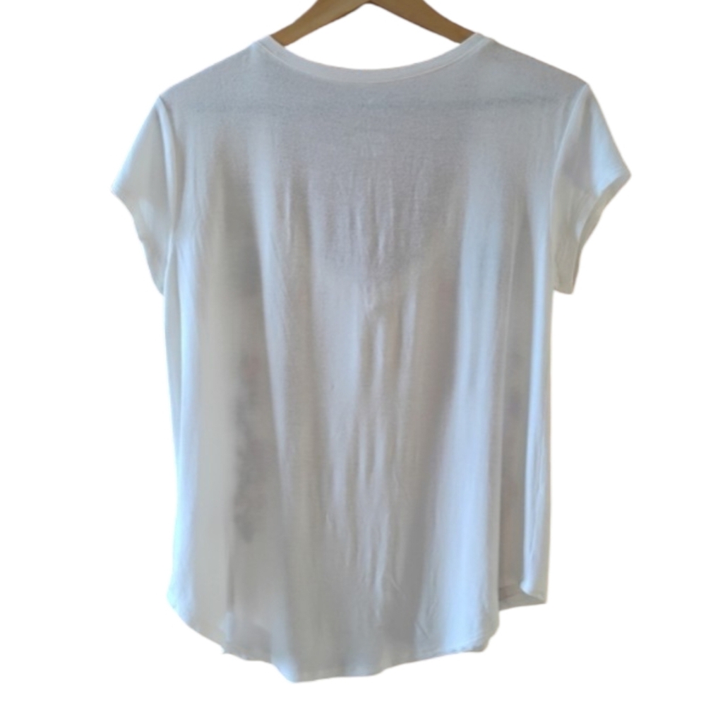 American Eagle Outfitters White Tee with Blue and Pink Embroidered Floral Design - Picture 2 of 6
